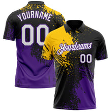 Load image into Gallery viewer, Custom Black White Yellow-Purple Distressed Scratch Brush Stroke Performance Polo Shirt
