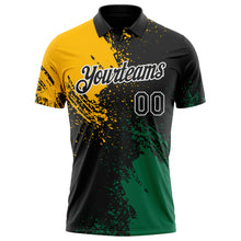 Load image into Gallery viewer, Custom Black Gold Kelly Green-White Distressed Scratch Brush Stroke Performance Polo Shirt
