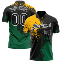 Load image into Gallery viewer, Custom Black Gold Kelly Green-White Distressed Scratch Brush Stroke Performance Polo Shirt
