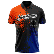 Laden Sie das Bild in den Galerie-Viewer, Custom Black Orange Royal-White Distressed Scratch Brush Stroke Performance Polo Shirt

