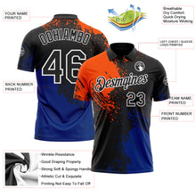 Laden Sie das Bild in den Galerie-Viewer, Custom Black Orange Royal-White Distressed Scratch Brush Stroke Performance Polo Shirt
