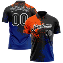 Laden Sie das Bild in den Galerie-Viewer, Custom Black Orange Royal-White Distressed Scratch Brush Stroke Performance Polo Shirt
