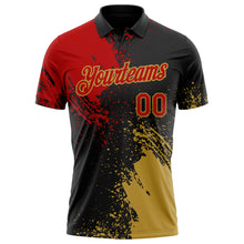 Laden Sie das Bild in den Galerie-Viewer, Custom Black Red-Old Gold Distressed Scratch Brush Stroke Performance Polo Shirt
