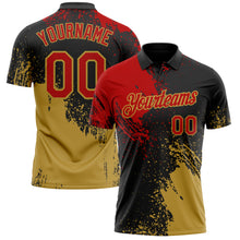 Laden Sie das Bild in den Galerie-Viewer, Custom Black Red-Old Gold Distressed Scratch Brush Stroke Performance Polo Shirt
