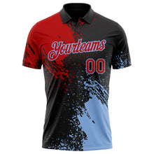 Load image into Gallery viewer, Custom Black Red-Light Blue Distressed Scratch Brush Stroke Performance Polo Shirt
