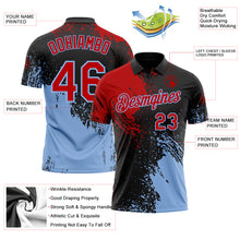 Load image into Gallery viewer, Custom Black Red-Light Blue Distressed Scratch Brush Stroke Performance Polo Shirt

