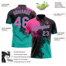 Laden Sie das Bild in den Galerie-Viewer, Custom Black Pink-Aqua Distressed Scratch Brush Stroke Performance Polo Shirt

