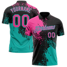 Laden Sie das Bild in den Galerie-Viewer, Custom Black Pink-Aqua Distressed Scratch Brush Stroke Performance Polo Shirt
