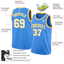 Laden Sie das Bild in den Galerie-Viewer, Custom Powder Blue White-Gold Authentic Basketball Jersey
