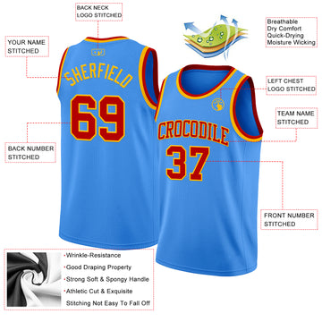 Custom Powder Blue Red-Gold Authentic Basketball Jerse