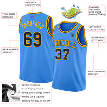 Laden Sie das Bild in den Galerie-Viewer, Custom Powder Blue Black-Gold Authentic Basketball Jersey

