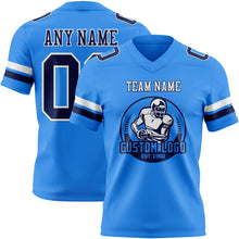 Load image into Gallery viewer, Custom Powder Blue Navy-White Authentic Football Jersey
