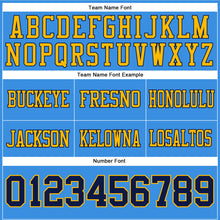 Load image into Gallery viewer, Custom Powder Blue Navy-Gold Authentic Football Jersey
