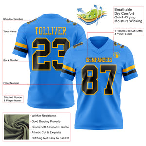 Custom Powder Blue Black-Gold Authentic Football Jersey