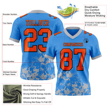 Load image into Gallery viewer, Custom Powder Blue Orange Gray-Black 3D Pattern Splash Authentic Football Jersey

