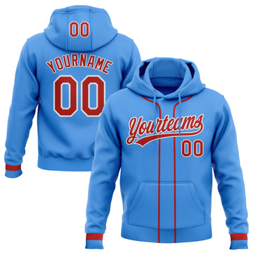 Custom Stitched Powder Blue Red-White Baseball Pullover Sweatshirt Hoodie