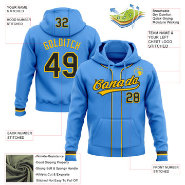 Custom Stitched Powder Blue Black-Yellow Baseball Pullover Sweatshirt Hoodie