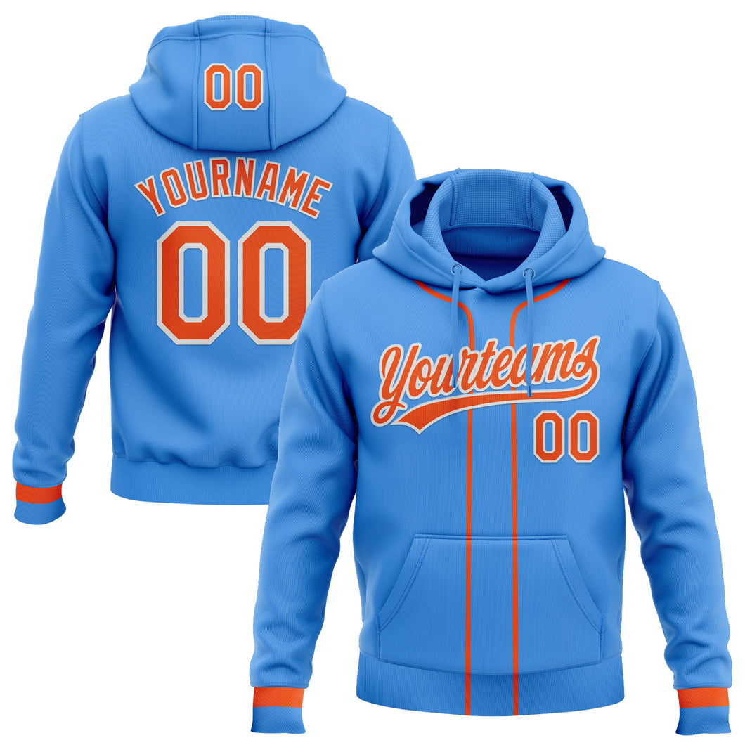 Custom Stitched Powder Blue Orange-White Baseball Pullover Sweatshirt Hoodie