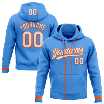 Custom Stitched Powder Blue White-Orange Baseball Pullover Sweatshirt Hoodie
