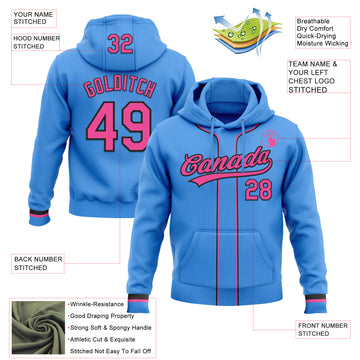 Custom Stitched Powder Blue Pink-Black Baseball Pullover Sweatshirt Hoodie