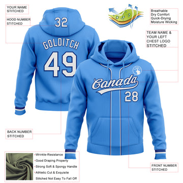 Custom Stitched Powder Blue White-Royal Baseball Pullover Sweatshirt Hoodie