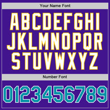 Load image into Gallery viewer, Custom Purple Teal-Yellow Mesh Authentic Throwback Baseball Jersey
