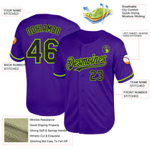 Load image into Gallery viewer, Custom Purple Black-Neon Green Mesh Authentic Throwback Baseball Jersey
