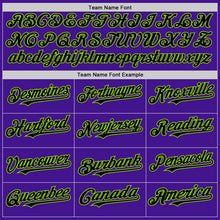 Load image into Gallery viewer, Custom Purple Black-Neon Green Mesh Authentic Throwback Baseball Jersey
