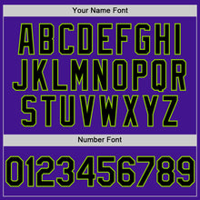 Load image into Gallery viewer, Custom Purple Black-Neon Green Mesh Authentic Throwback Baseball Jersey
