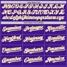 Load image into Gallery viewer, Custom Purple White-Old Gold Mesh Authentic Throwback Baseball Jersey
