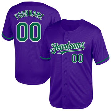 Custom Purple Kelly Green-White Mesh Authentic Throwback Baseball Jersey