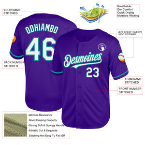 Custom Purple White-Teal Mesh Authentic Throwback Baseball Jersey