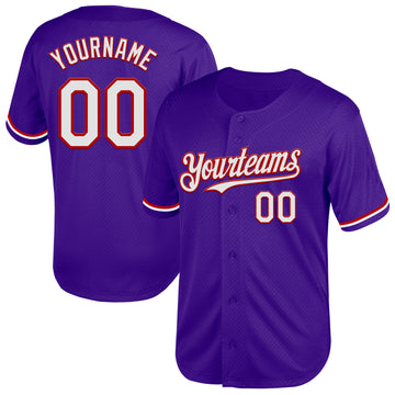 Custom Purple White-Red Mesh Authentic Throwback Baseball Jersey