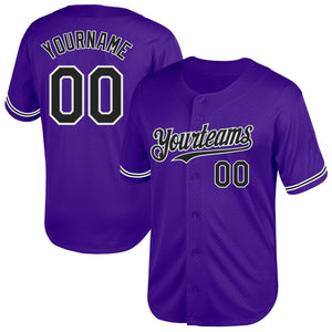 Custom Purple Black-White Mesh Authentic Throwback Baseball Jersey