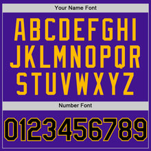 Load image into Gallery viewer, Custom Purple Black-Gold Mesh Authentic Throwback Baseball Jersey
