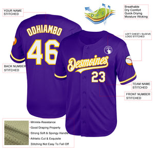 Custom Purple White-Yellow Mesh Authentic Throwback Baseball Jersey