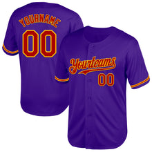 Load image into Gallery viewer, Custom Purple Red-Gold Mesh Authentic Throwback Baseball Jersey
