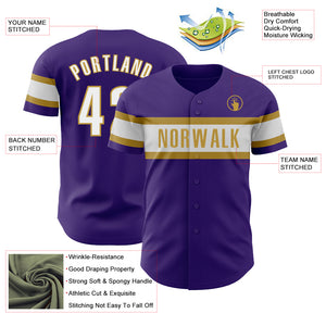 Custom Purple White-Old Gold Authentic Baseball Jersey