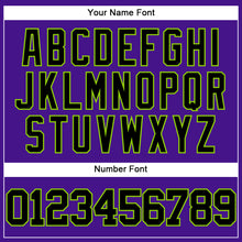 Load image into Gallery viewer, Custom Purple Black-Neon Green Mesh Authentic Throwback Baseball Jersey
