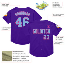 Load image into Gallery viewer, Custom Purple Light Blue-Pink Mesh Authentic Throwback Baseball Jersey
