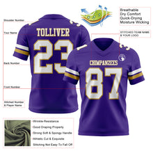 Load image into Gallery viewer, Custom Purple White-Old Gold Authentic Football Jersey
