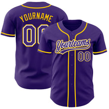 Load image into Gallery viewer, Custom Purple White-Yellow Authentic Baseball Jersey
