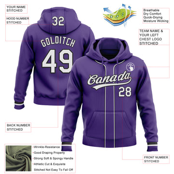 Custom Stitched Purple White-Black Baseball Pullover Sweatshirt Hoodie