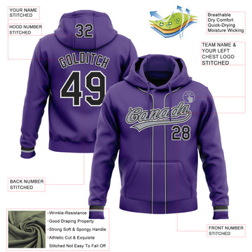 Custom Stitched Purple Black-White Baseball Pullover Sweatshirt Hoodie