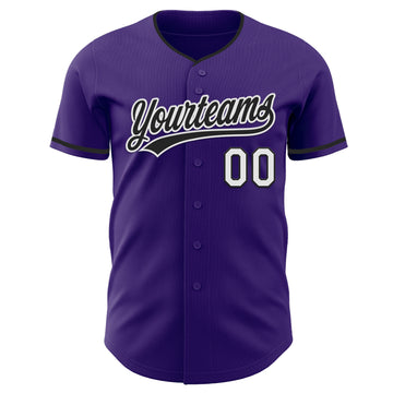 Custom Purple Black-White Authentic Baseball Jersey