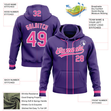 Custom Stitched Purple Pink-White Baseball Pullover Sweatshirt Hoodie