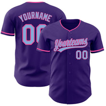 Load image into Gallery viewer, Custom Purple Light Blue-Pink Authentic Baseball Jersey
