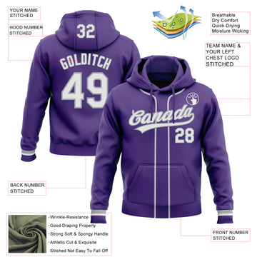 Custom Stitched Purple White-Gray Baseball Pullover Sweatshirt Hoodie