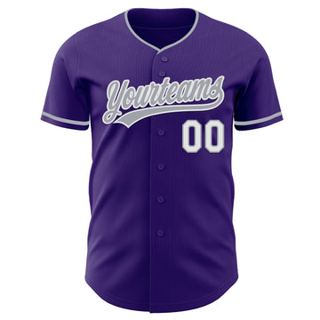 Custom Purple Gray-White Authentic Baseball Jersey