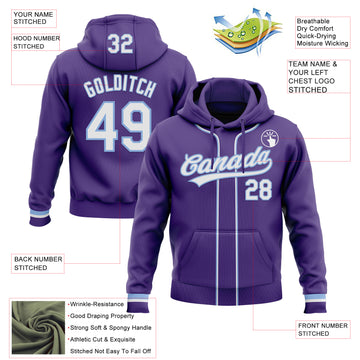 Custom Stitched Purple White-Light Blue Baseball Pullover Sweatshirt Hoodie